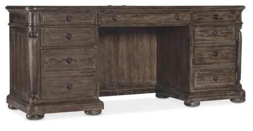 Traditional Computer Credenza with Power Outlets, USB, Printer Storage