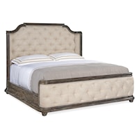 Traditional King Upholstered Panel Bed with Tufting