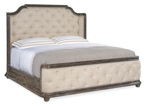 Traditional King Upholstered Panel Bed with Tufting