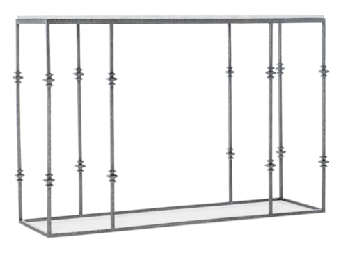 Transitional Narrow Metal Console Table with Venetian Marble Top