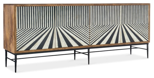 Casual 4-Door Linear Perspective Storage Credenza with Adjustable Shelves