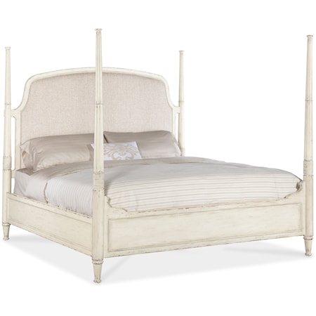 Traditional King Poster Bed with Upholstered Headboard