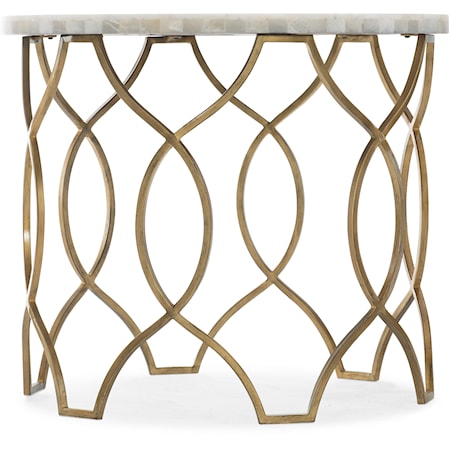 Transitional Round Lamp Table with White Onyx Top