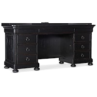 Traditional Computer Credenza with Wireless Charging, USB Ports, Power Outlets