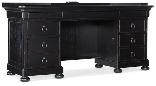Traditional Computer Credenza with Wireless Charging, USB Ports, Power Outlets