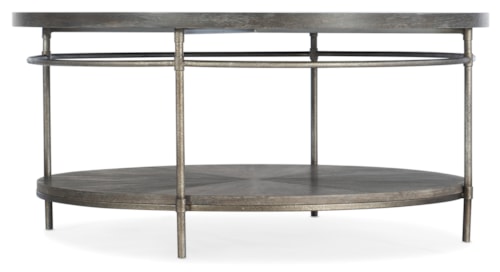 Transitional Metal and Wood Round Cocktail Table