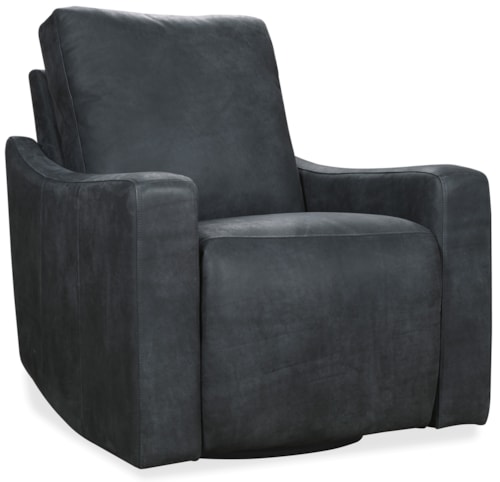 Transitional Leather Swivel Power Recliner with Sloped Track Arms