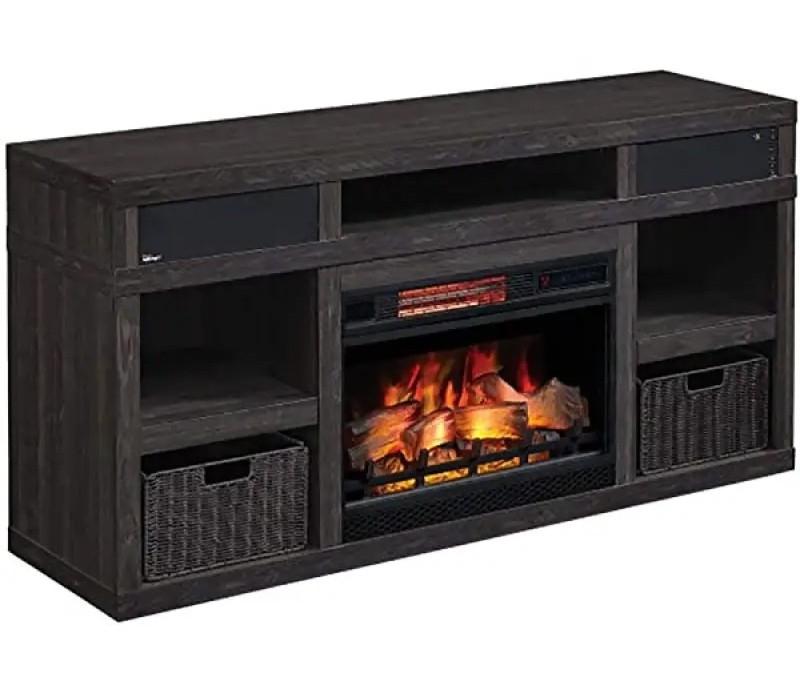 Media Mantel Fireplace with Speakers