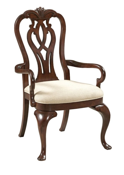 Traditional Queen Anne Arm Chair with Upholstered Seat