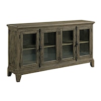 Alma Rustic Four Door Accent Console with Seeded Glass Doors