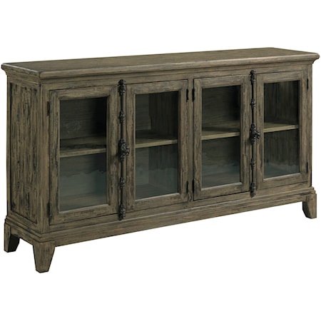 Alma Rustic Four Door Accent Console with Seeded Glass Doors