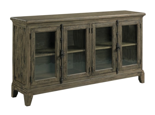 Alma Rustic Four Door Accent Console with Seeded Glass Doors