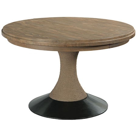 Lindale Round Solid Wood Dining Table with One Table Leaf and Rope Trim
