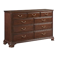Traditional Nine Drawer Dresser with Jewelry Tray and Flip-Front Media Drawer