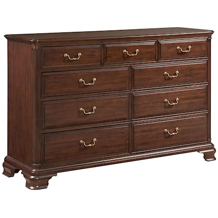 Traditional Nine Drawer Dresser with Jewelry Tray and Flip-Front Media Drawer