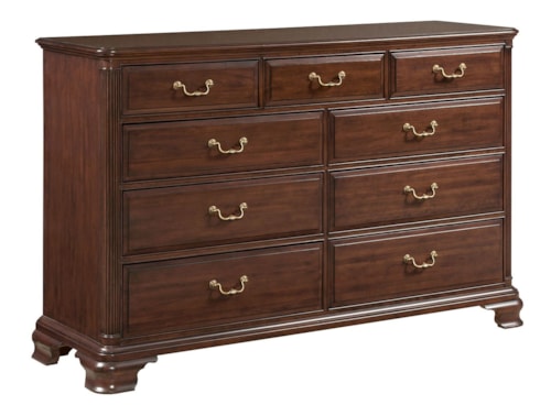 Traditional Nine Drawer Dresser with Jewelry Tray and Flip-Front Media Drawer