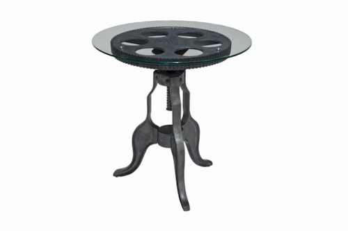 Gear End Table with Glass Top