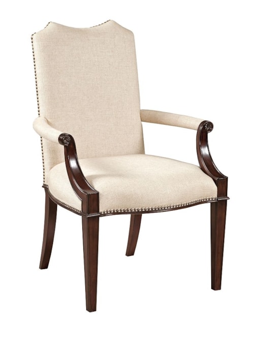 Traditional Upholstered Arm Chair with Nailheads and Wood Lattice Back