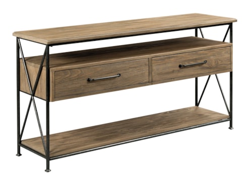 Modern Rustic Solid Wood Sofa Table with 2 Drawers
