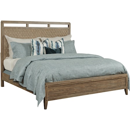 Linden California King Solid Wood Panel Bed with Woven Seagrass Headboard