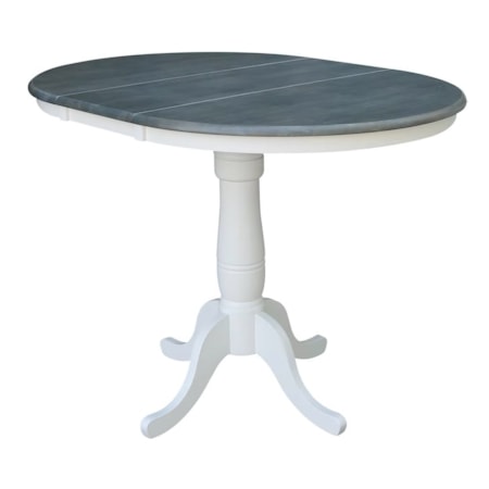 Round Pedestal High Dining Table w/ Leaf