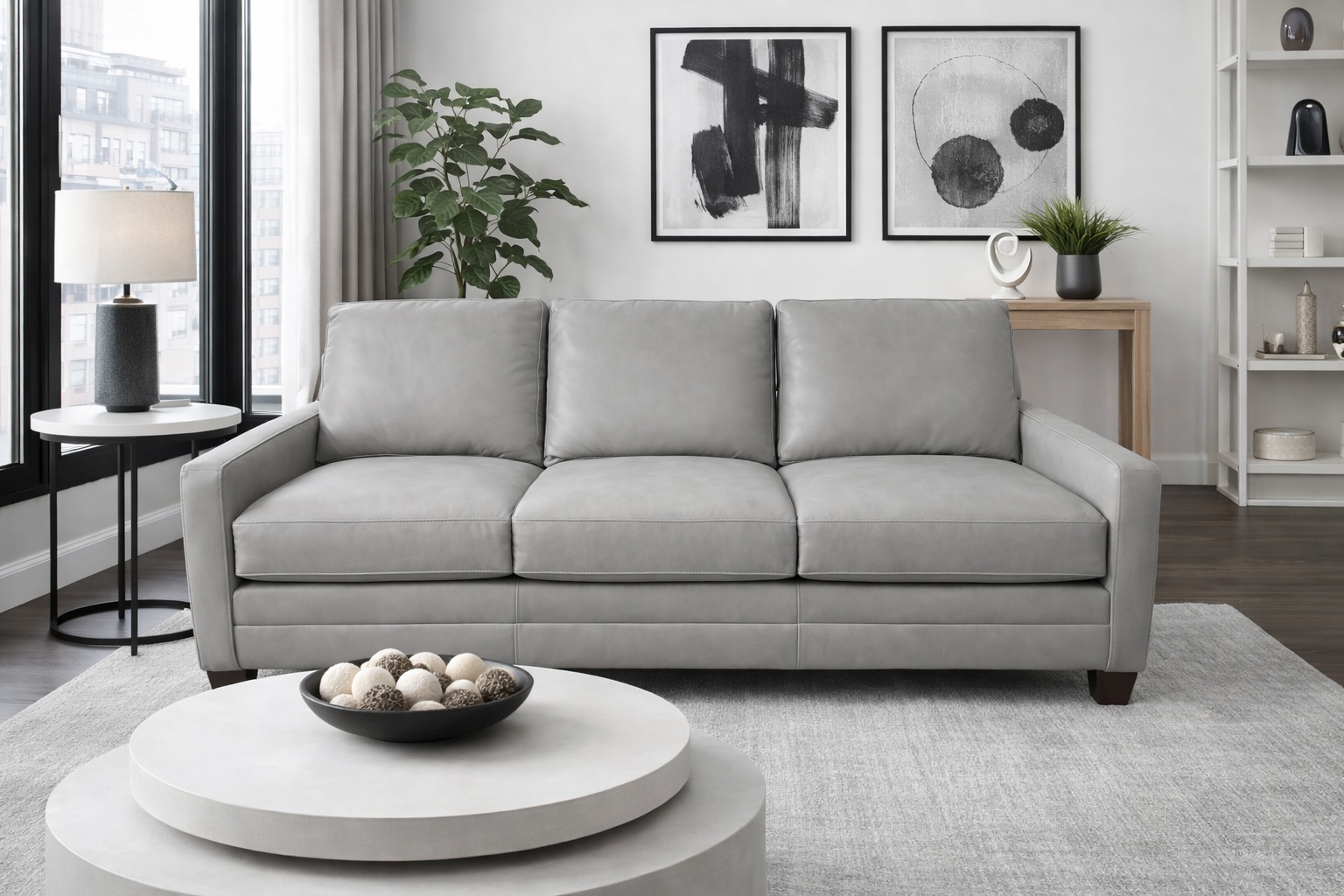 Carolina Thin Track Arm Leather Sofa