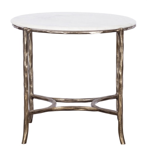Transitional Round End Table with Stone Top