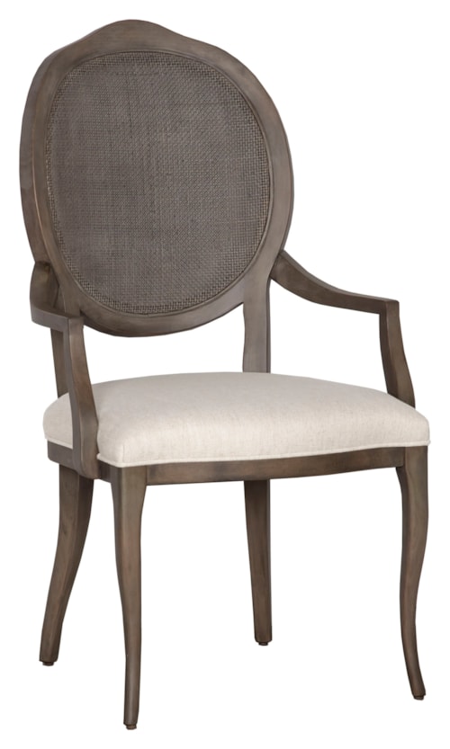Transitional Upholstered Dining Armchair w/Natural Cane Accents