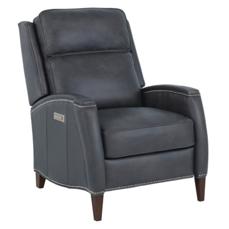 Leather Power Recliner w/Nailhead Trim