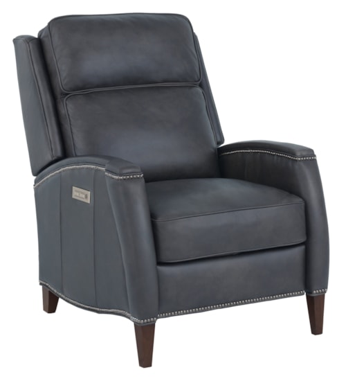Transitional Leather Power Recliner w/Black Nickel Nailhead Trim