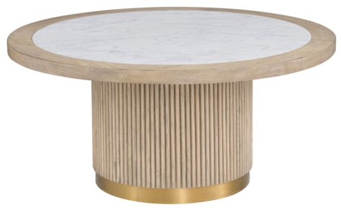 Transitional Large Round Bunching Cocktail Table with Inset Stone Top