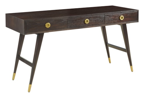 Contemporary 3-Drawer Console Desk w/Antique Brass Accents