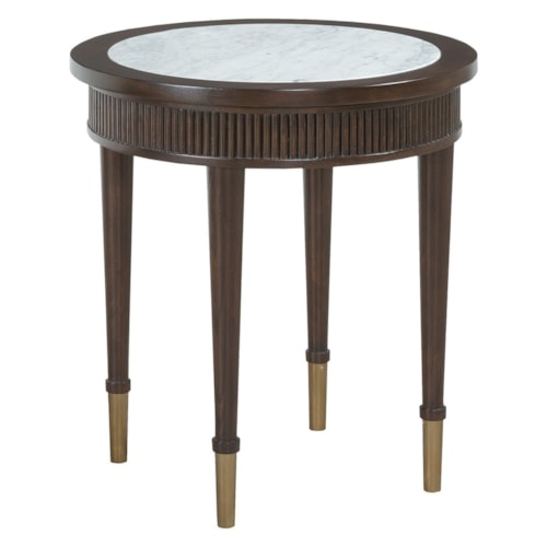 Transitional Round End Table with Marble Inset Top