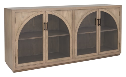 Contemporary 4-Door Credenza w/Arched Glass Doors