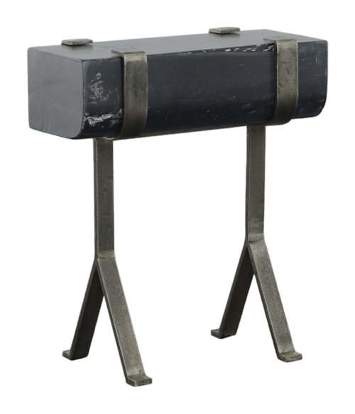 Industrial Drink Table with Solid Wood Top
