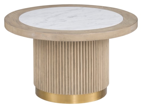Transitional Small Round Bunching Cocktail Table with Inset Stone Top