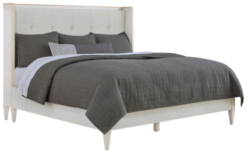 Transitional Queen Panel Bed with Upholstered Headboard