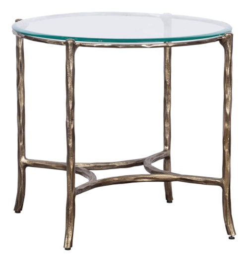 Transitional Round End Table with Glass Top