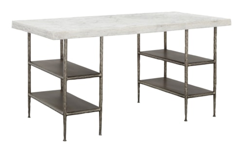Contemporary Rectangular Desk with Metal Shelves