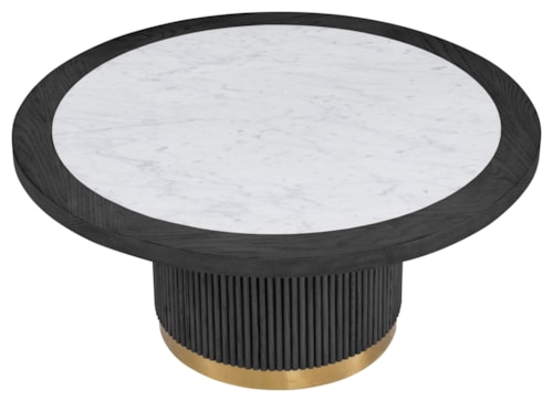 Transitional Large Round Bunching Cocktail Table with Inset Stone Top