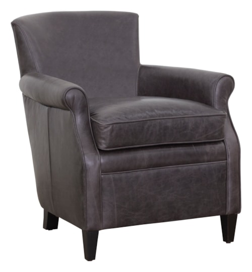Transitional Leather Rolled-Arm Lounge Chair w/Plump Seat Cushion
