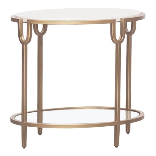 Contemporary Oval Lamp Table with Marble Top