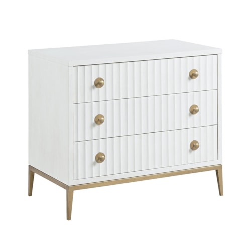 Contemporary 3-Drawer Bedroom Chest with Brass Metal Knobs