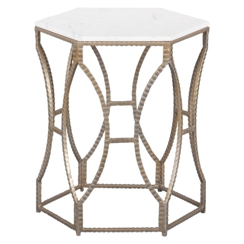Contemporary Hexagonal End Table with Marble Top