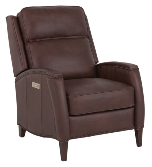 Transitional Leather Power Recliner w/Black Nickel Nailhead Trim