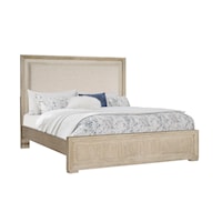 Transitional King Panel Bed with Upholstered Headboard