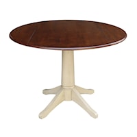 Dining Essentials - 42" Dropleaf Table Top w/30"H Transitional Pedestal in Espresso / Almond