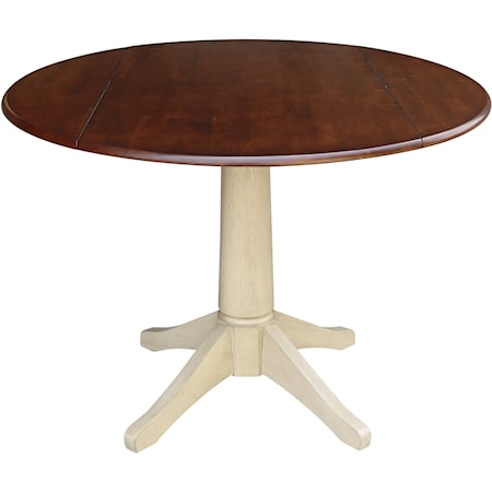 Dining Essentials - 42" Dropleaf Table Top w/30"H Transitional Pedestal in Espresso / Almond