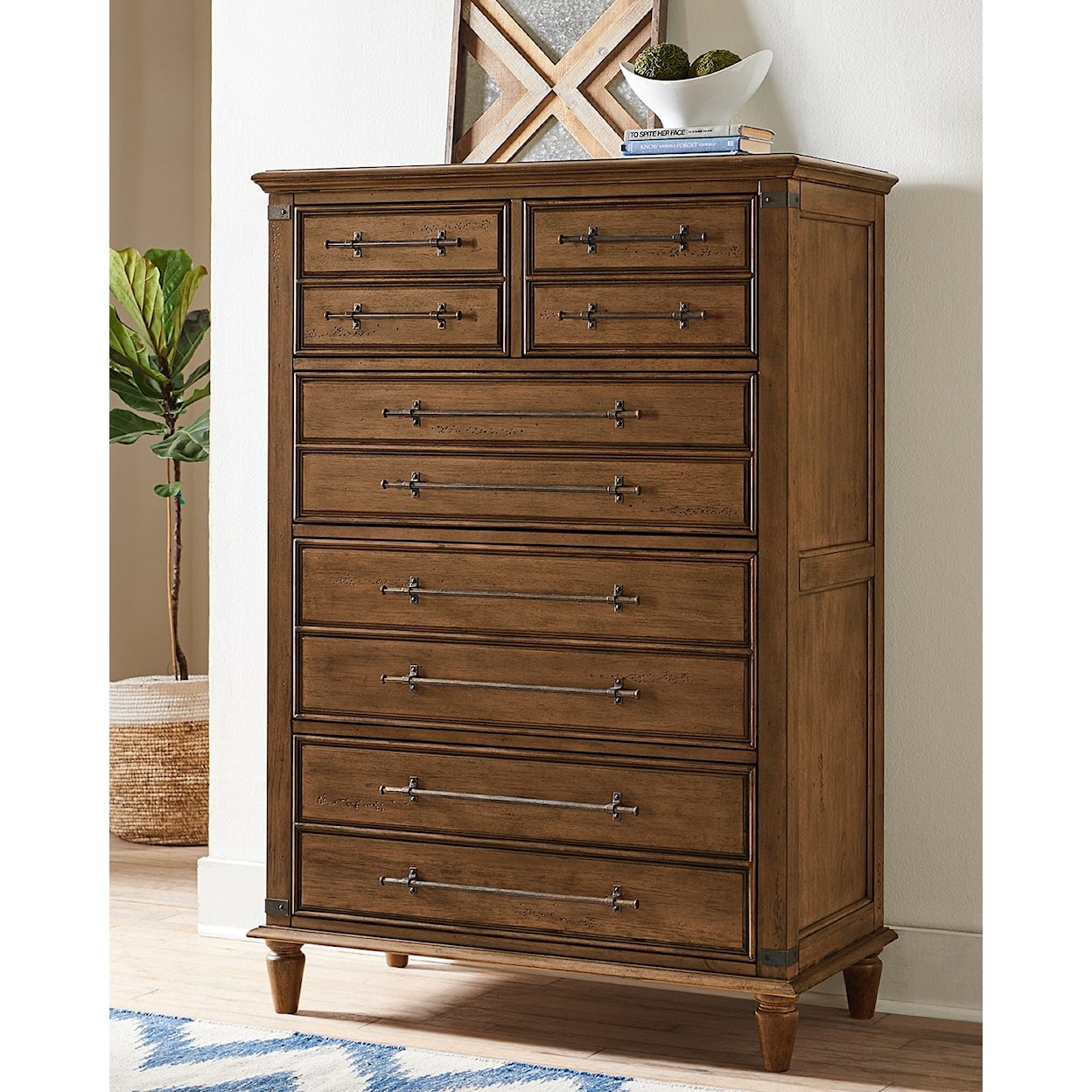 John Thomas Farmhouse Chic 5-Drawer Chest in Bourbon