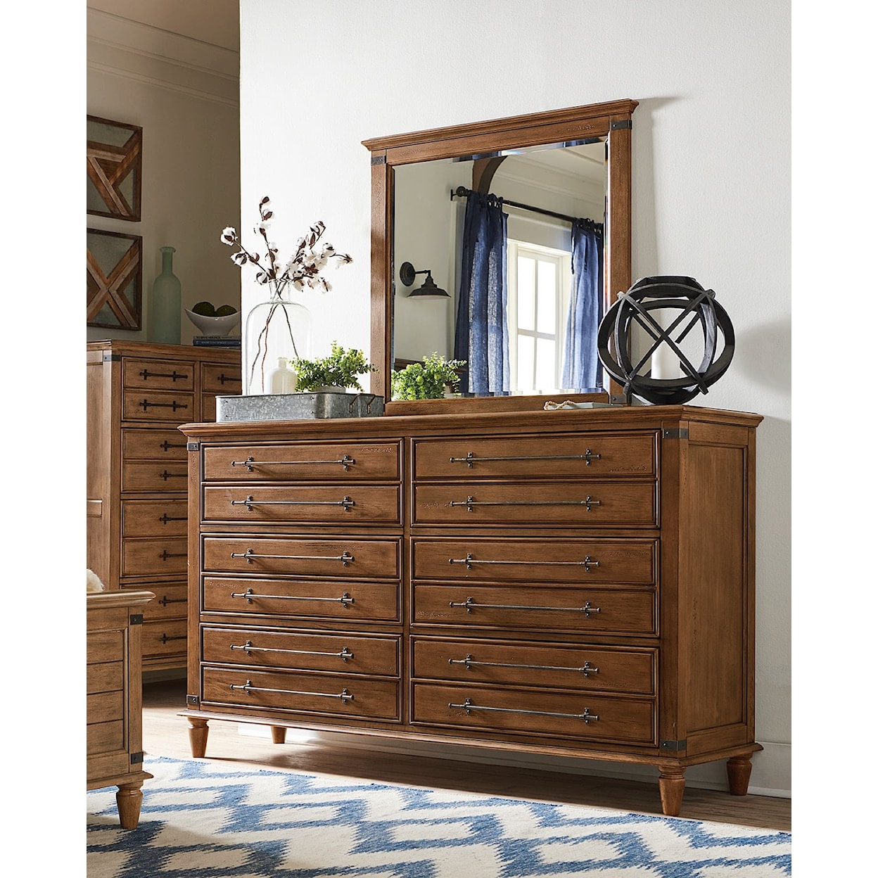 Carolina Dinette Farmhouse Chic 6-Drawer Dresser in Bourbon